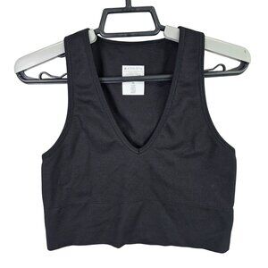 Womens Athleta Black Ribbed Cropped Tank Top V-Neck Nylon Spandex Blend Size M